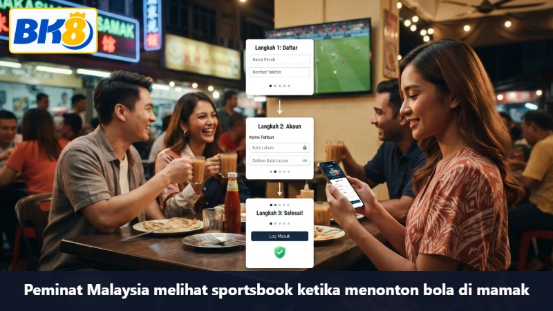 Peminat Malaysia melihat sportsbook ketika menonton bola di mamak